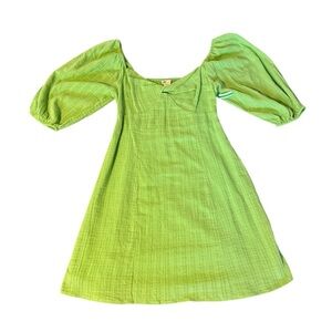 Billabong Women’s Green Sol Puff Sleeve Boho Cut Out Mini Dress Size Medium